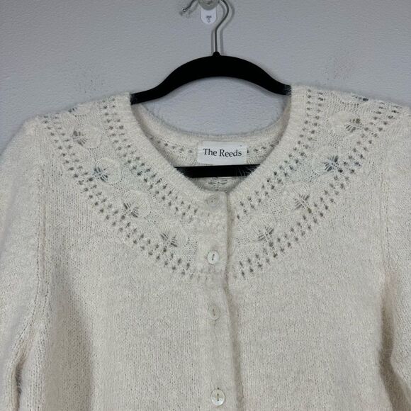 J. Crew X The Reeds Fuzzy Cardigan Sweater Cream Cottagecore Grandmacore Large - Picture 2 of 7